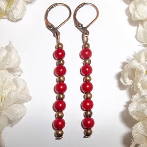 Red Earrings, Red Dangle Earrings, Red and Copper Earring, Red Jewelry, NWT 7402
